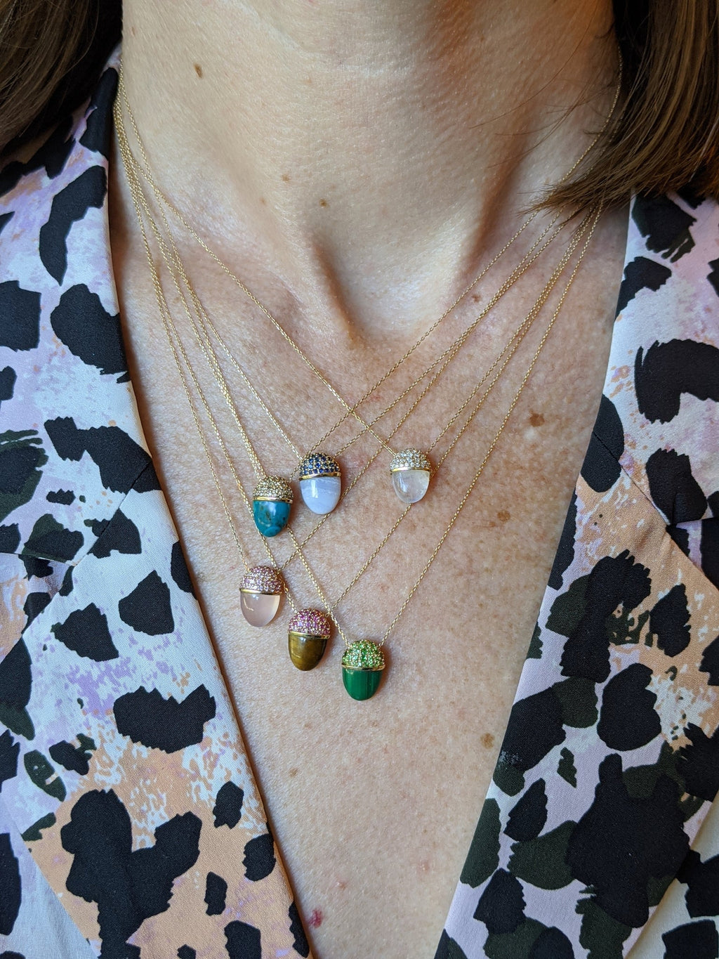 Malachite & Tsavorite 14k Gold Found Cap Pendant Necklace
