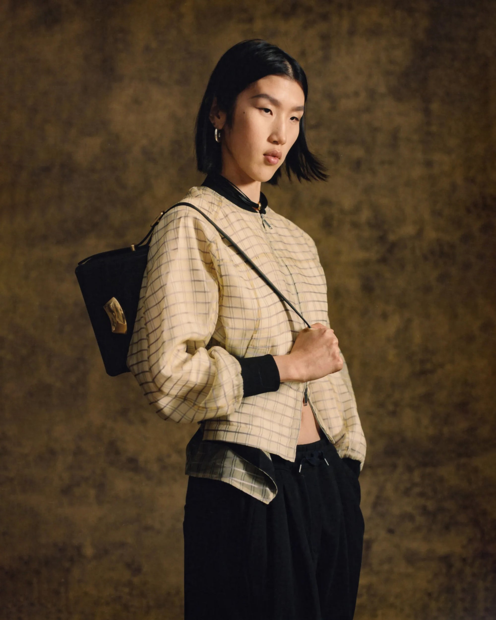 Plaid Silk Organza Bomber Jacket