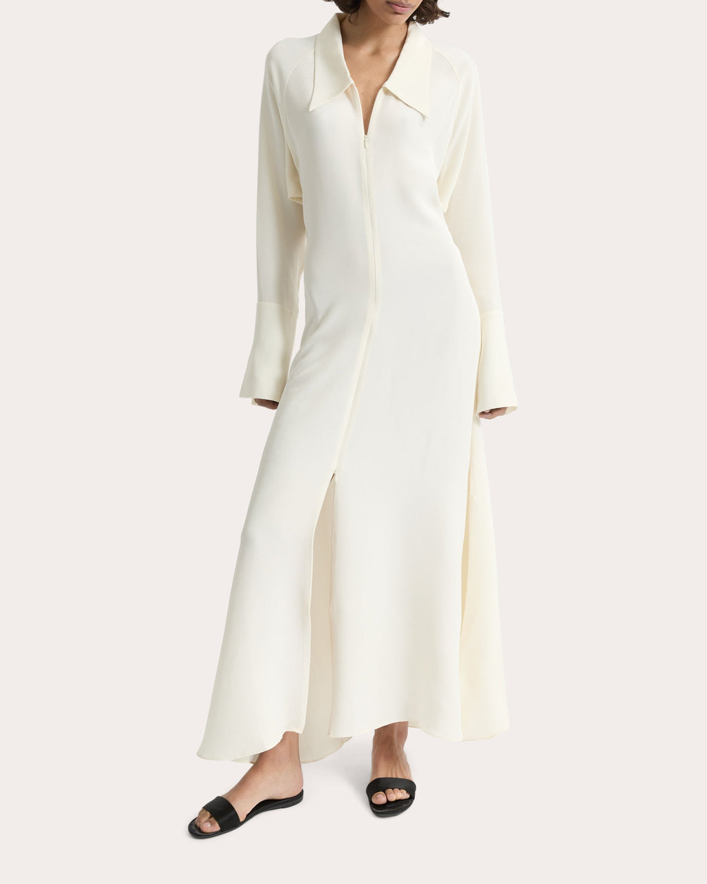 Lea Silk Crepe Collared A-Line Dress