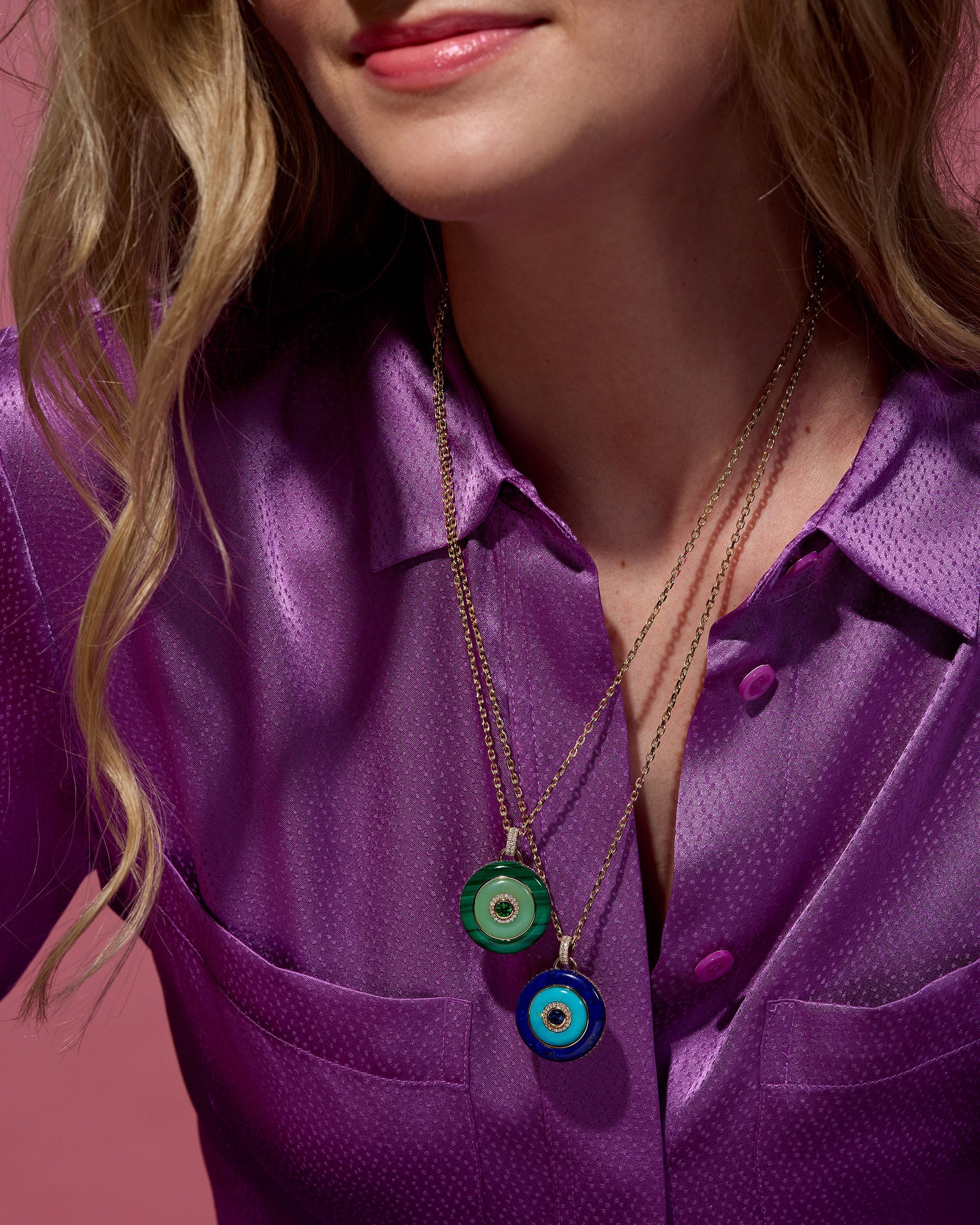 Gemstone & 14k Gold Evolve Large Disc Pendant Necklace
