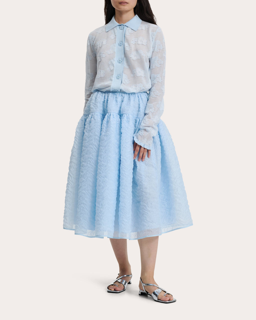 Rosie Gathered Matelassé Midi Skirt