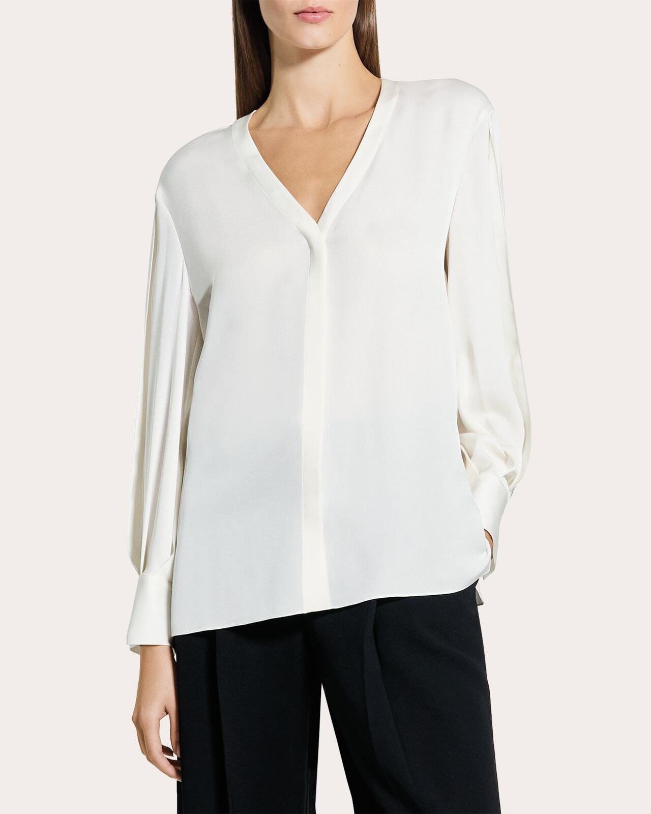 Silk Georgette Blouson-Sleeve Blouse