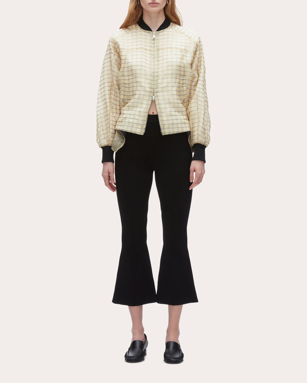 Plaid Silk Organza Bomber Jacket