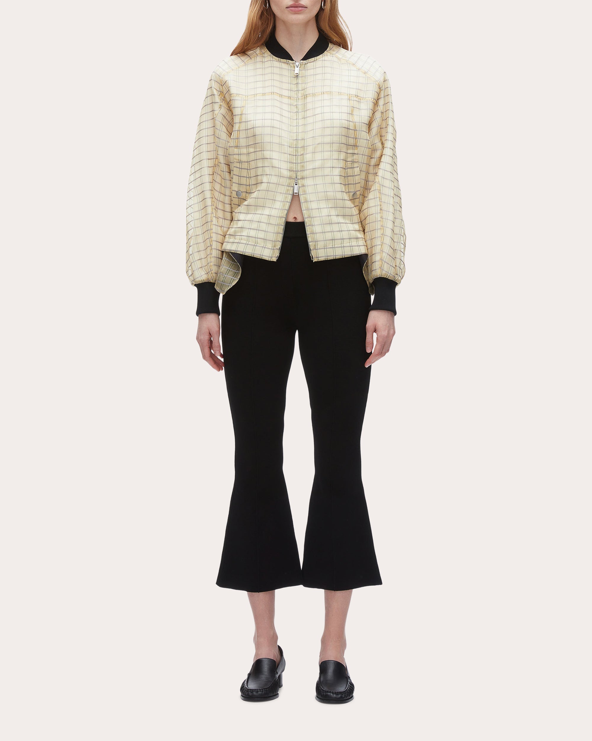Plaid Silk Organza Bomber Jacket