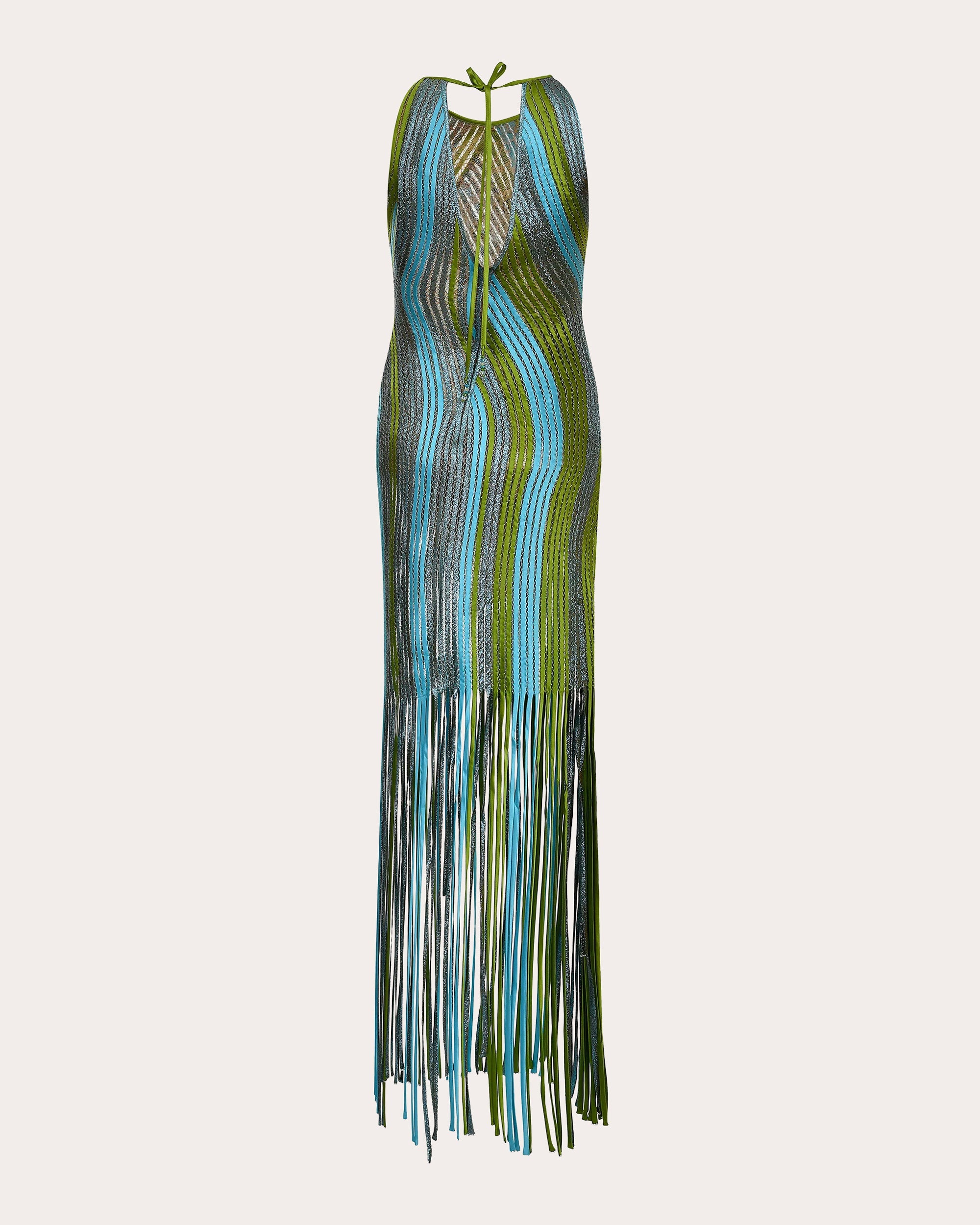 Pere Fringed Metallic Silk-Knit Midi Dress