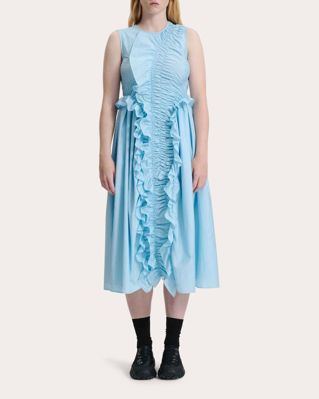 Ole Gathered Ruffled Taffeta Midi Dress