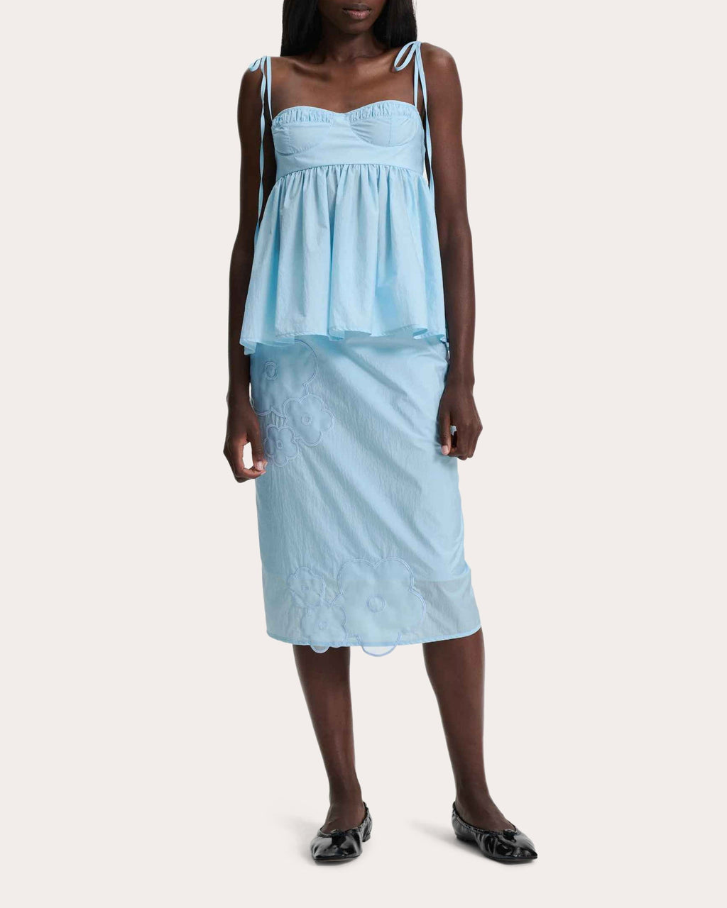 Allegra Floral Embroidered Taffeta Midi Skirt