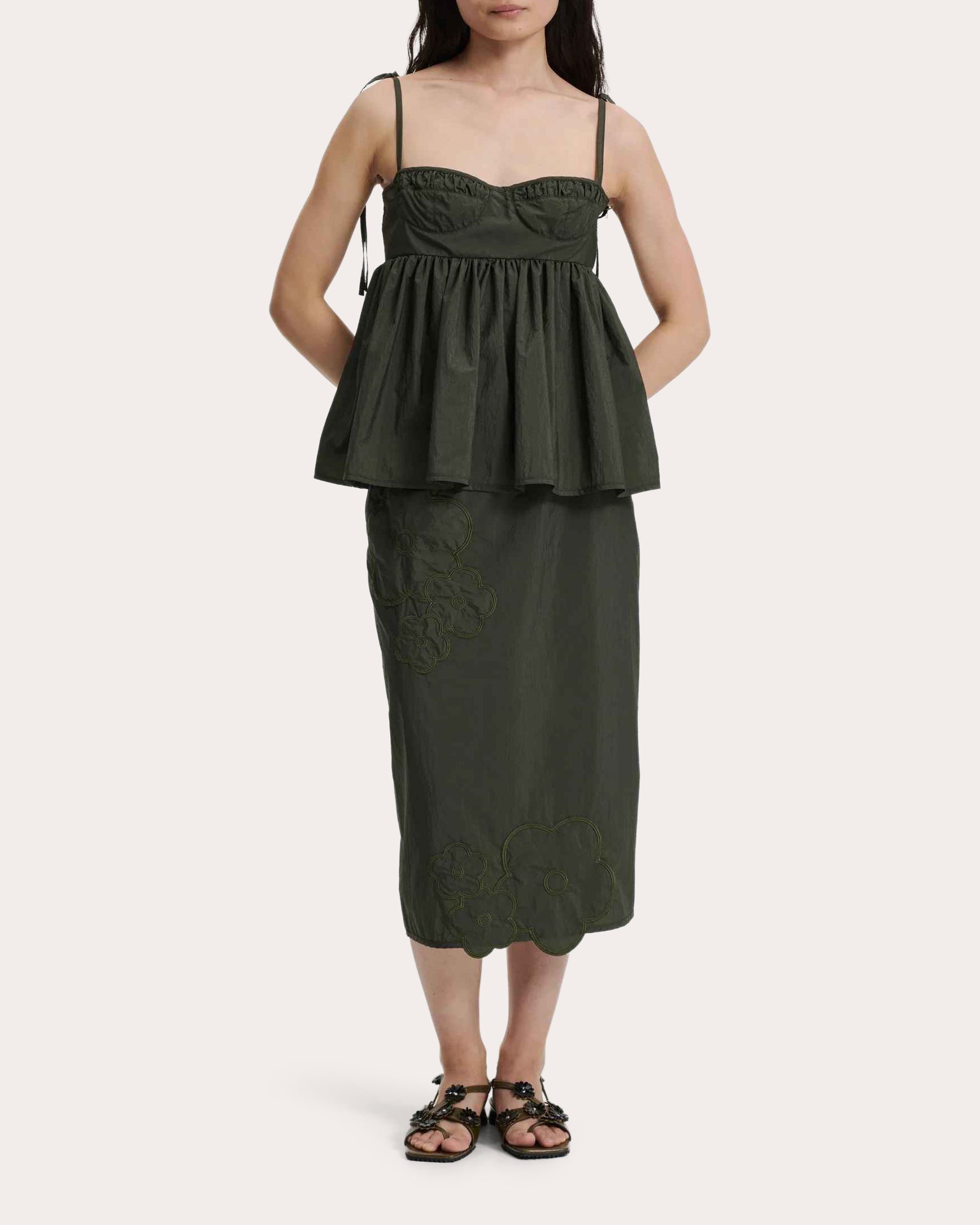 Alora Gathered Taffeta Peplum Bustier Top