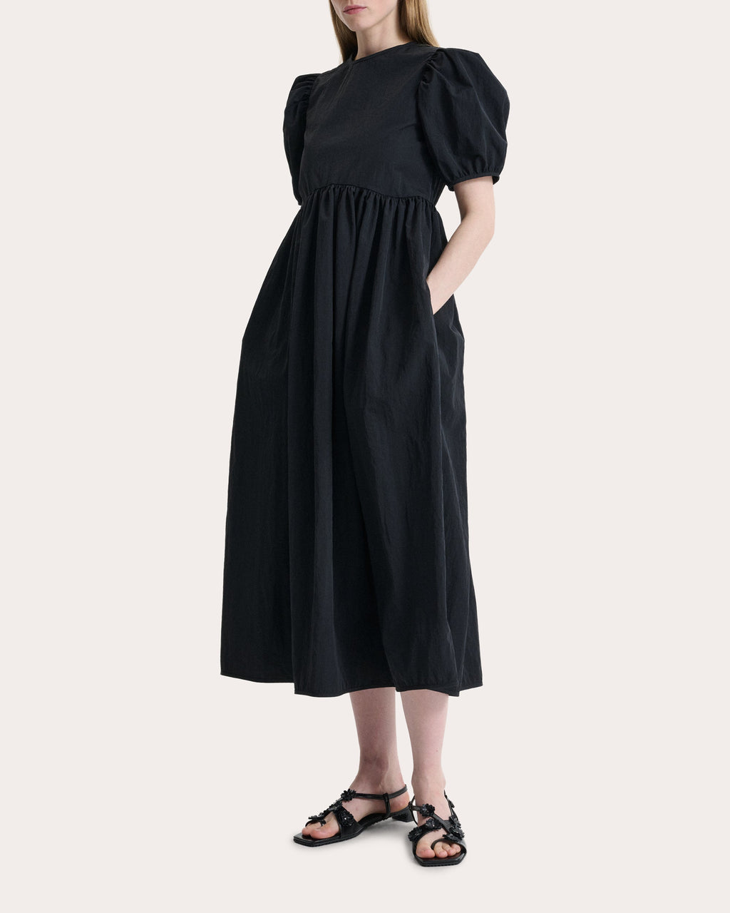 Bodil Taffeta Gathered Puff-Sleeve Midi Dress