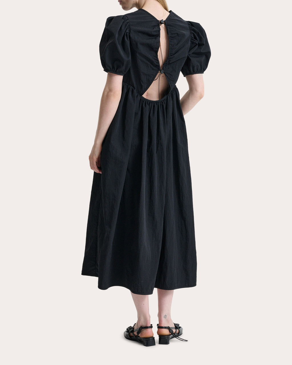 Bodil Taffeta Gathered Puff-Sleeve Midi Dress