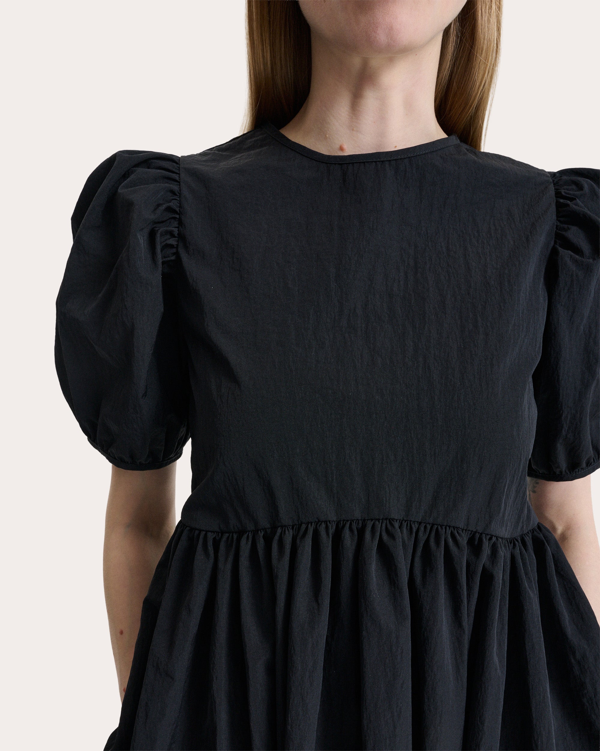 Bodil Taffeta Gathered Puff-Sleeve Midi Dress