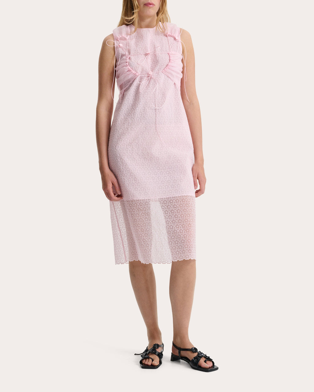 Devin Embroidered Floral Sleeveless Midi Dress