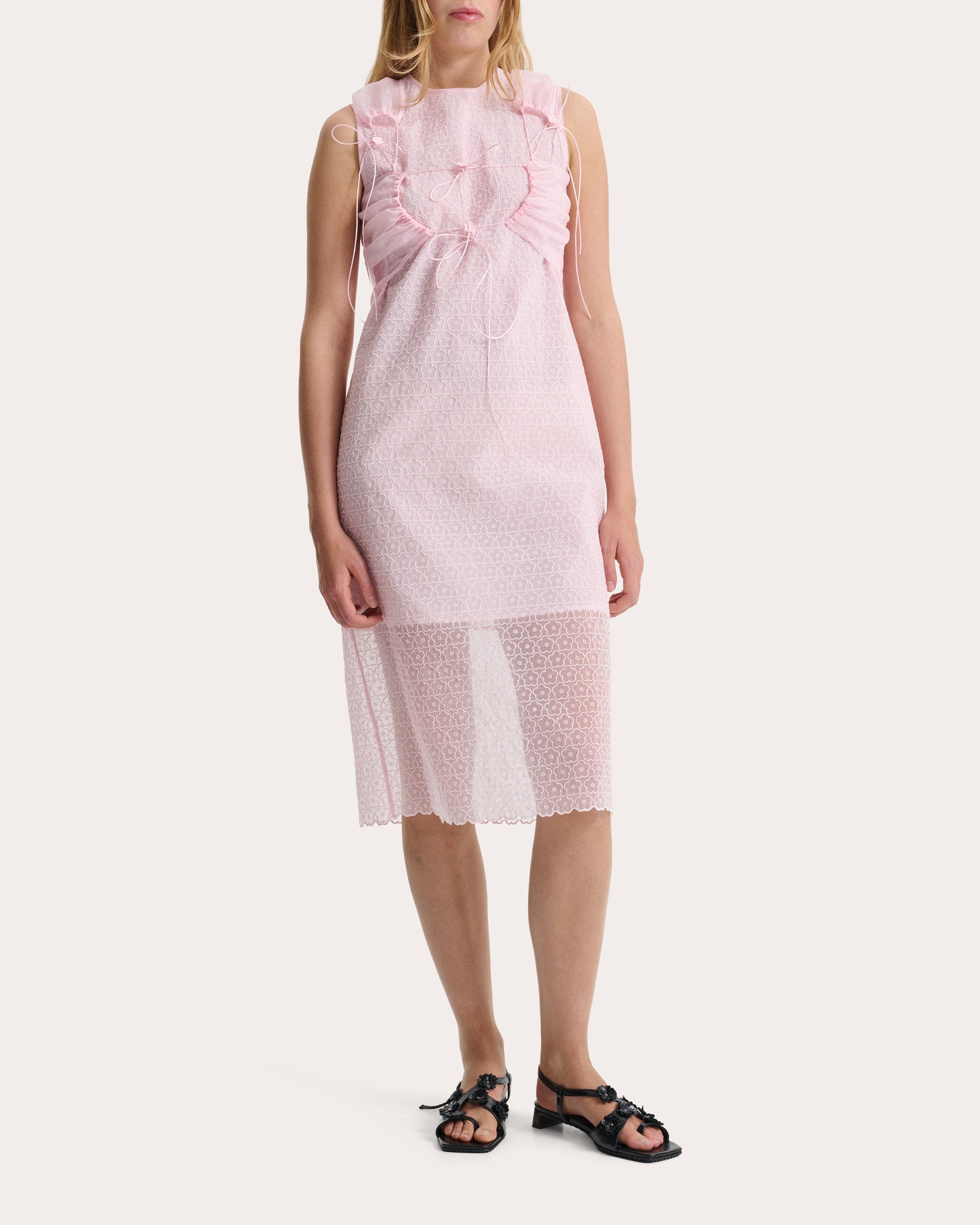 Devin Embroidered Floral Sleeveless Midi Dress