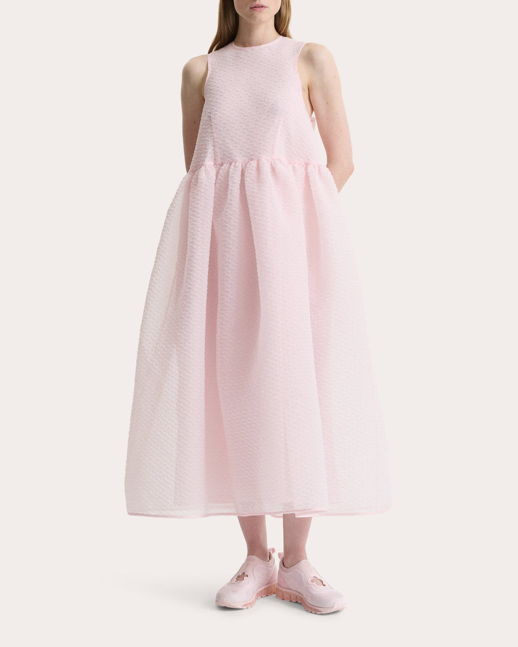 Dora Matelassé Gathered Midi Dress