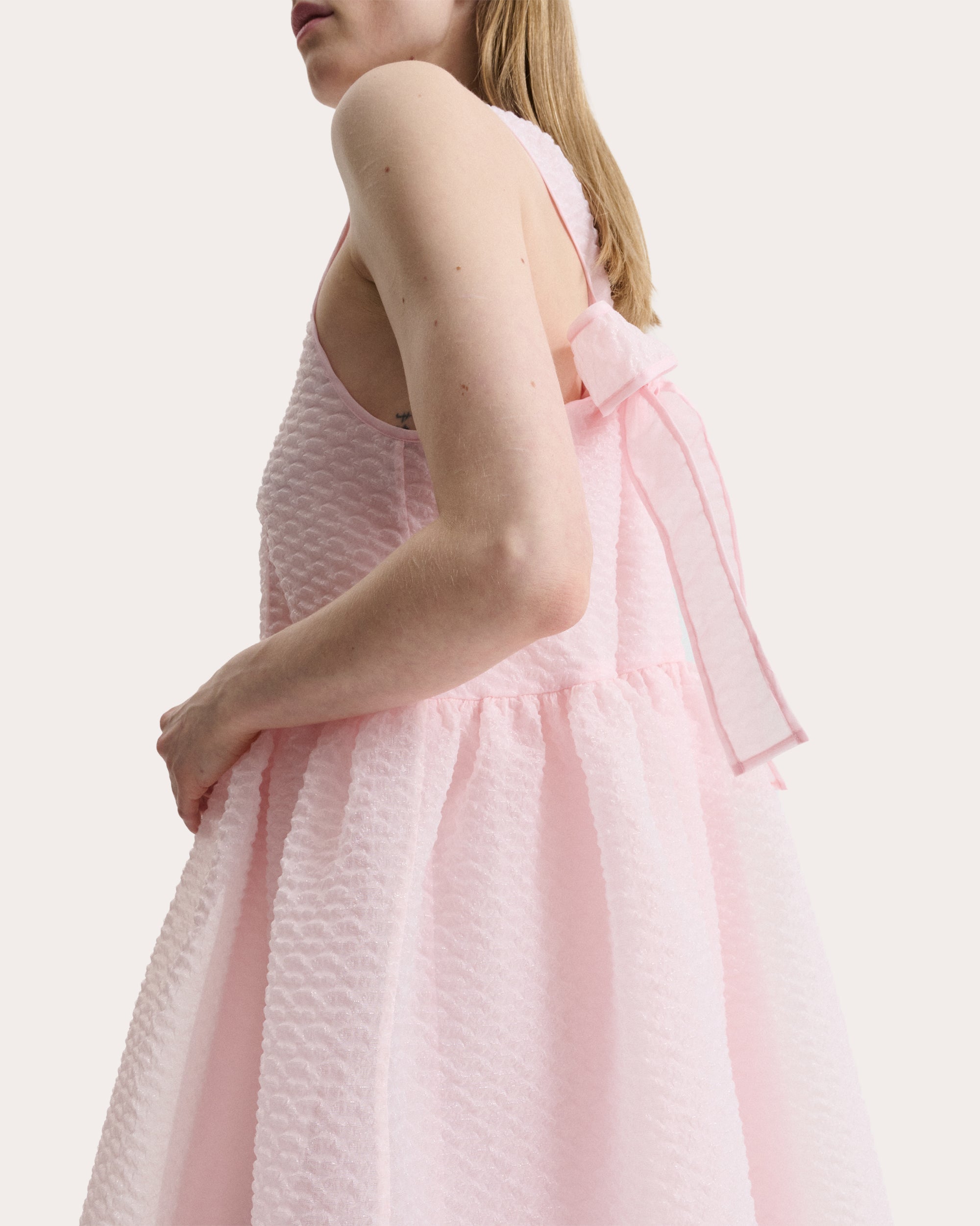 Dora Matelassé Gathered Midi Dress