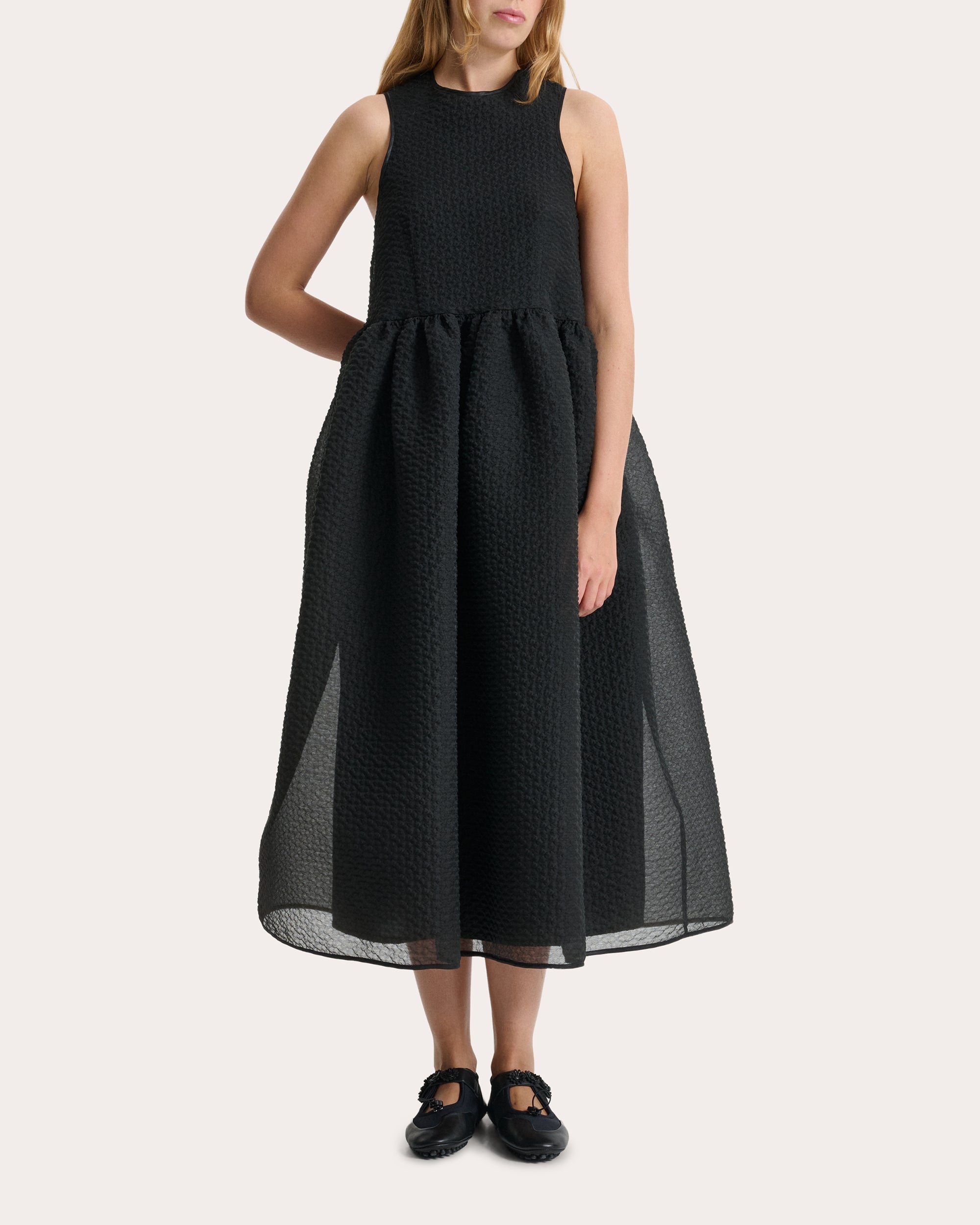 Dora Matelassé Gathered Midi Dress