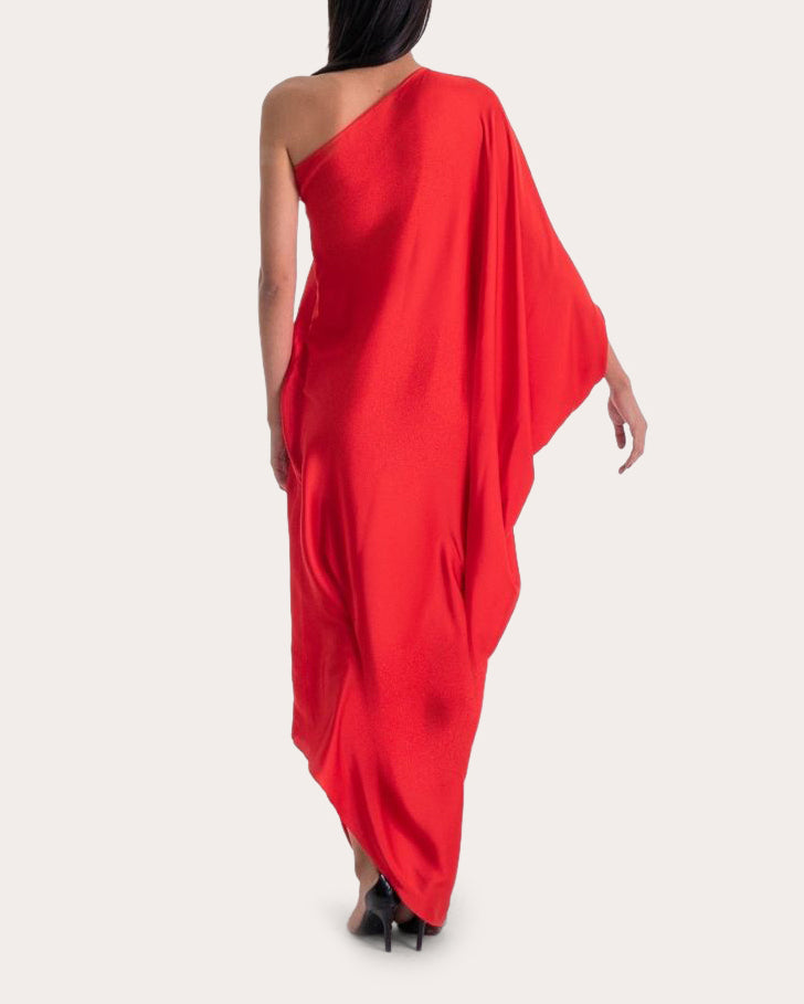 Rok Silk Chiffon Asymmetric Cape Gown
