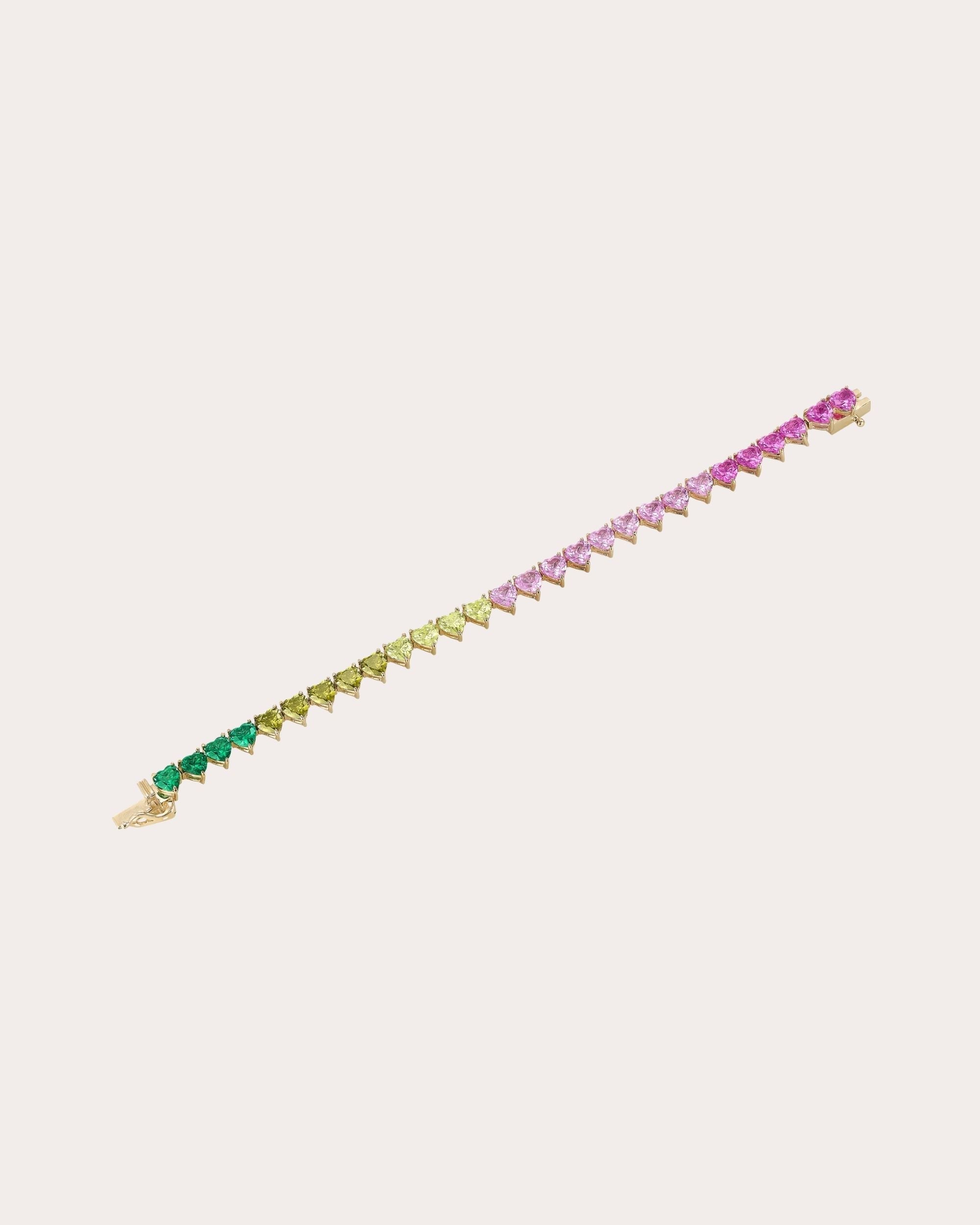 Pink Sapphire & Green Tourmaline Peony Eternity Heart Bracelet
