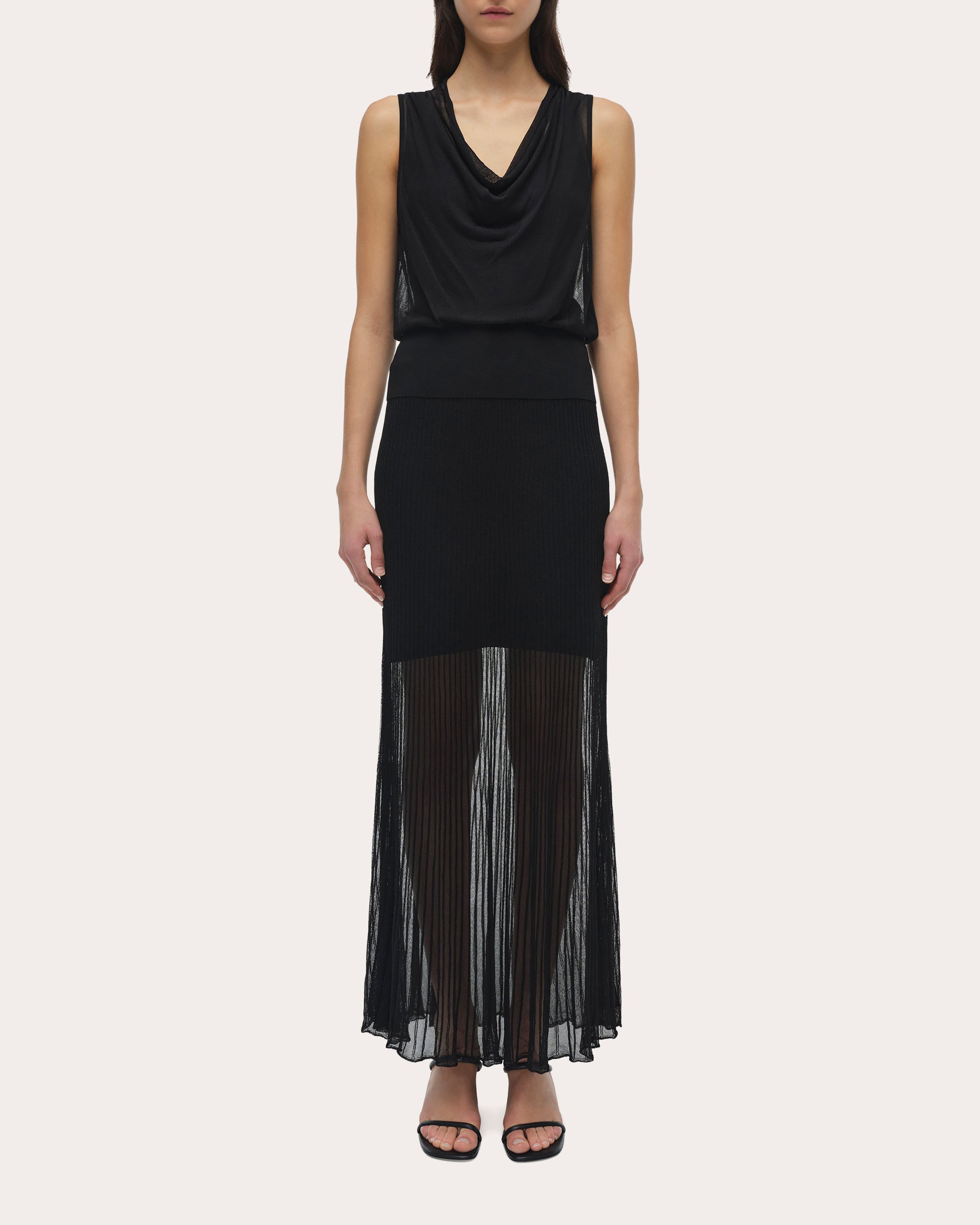 Carmina Sheer Knit Cowl Neck Tank