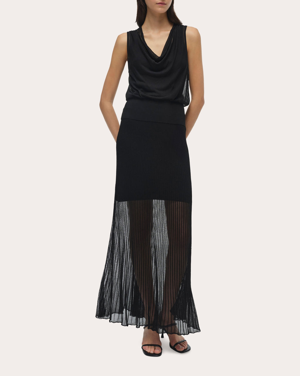 Carmina Sheer Knit Cowl Neck Tank