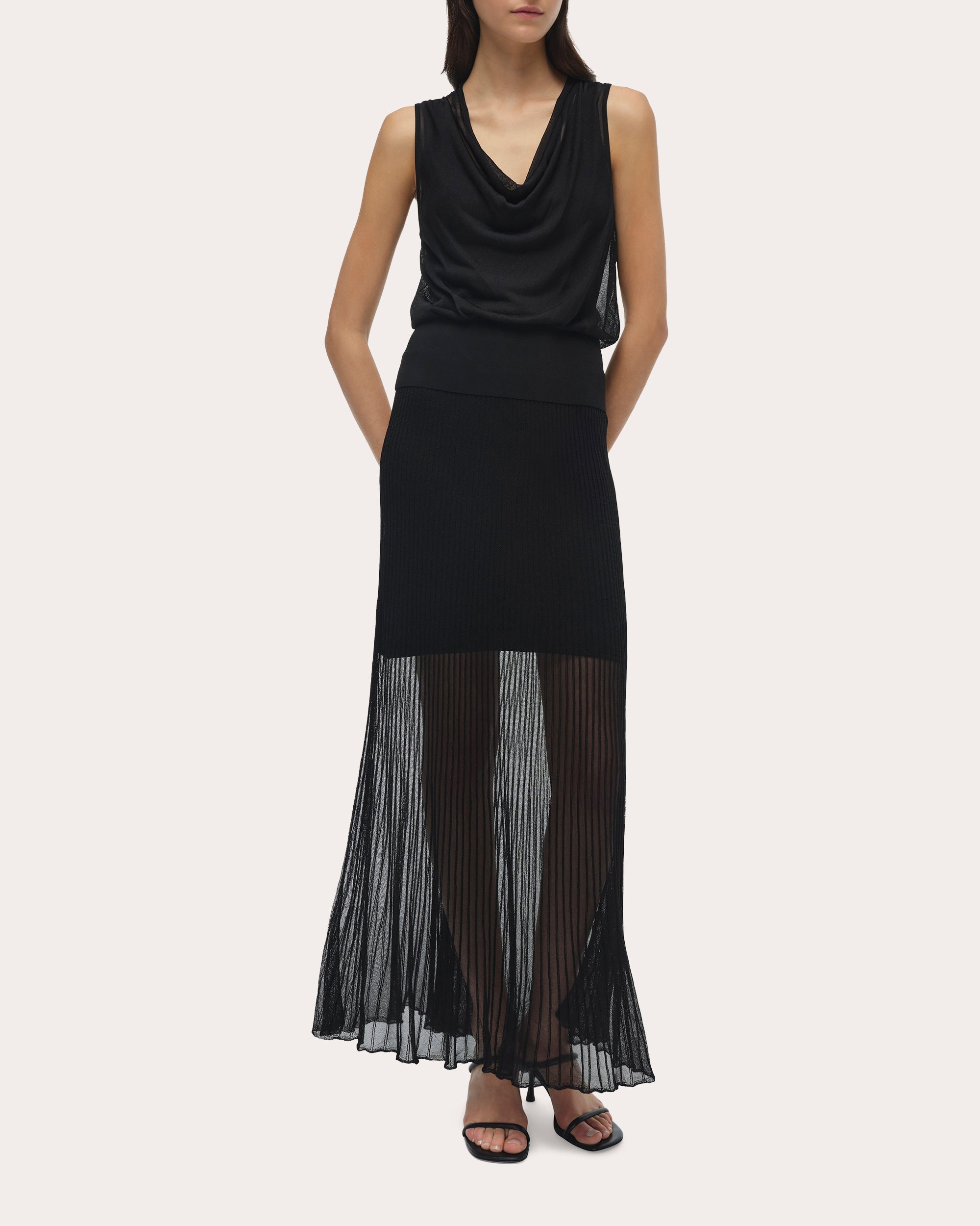 Carmina Sheer Knit Cowl Neck Tank