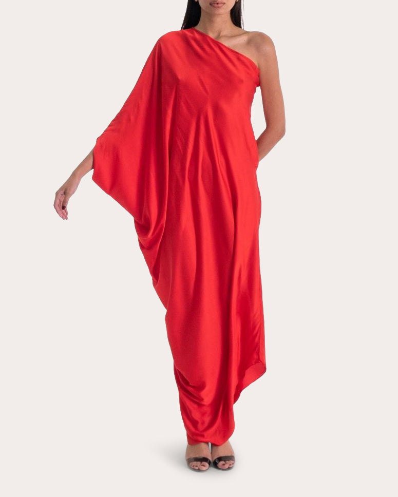 Rok Silk Chiffon Asymmetric Cape Gown