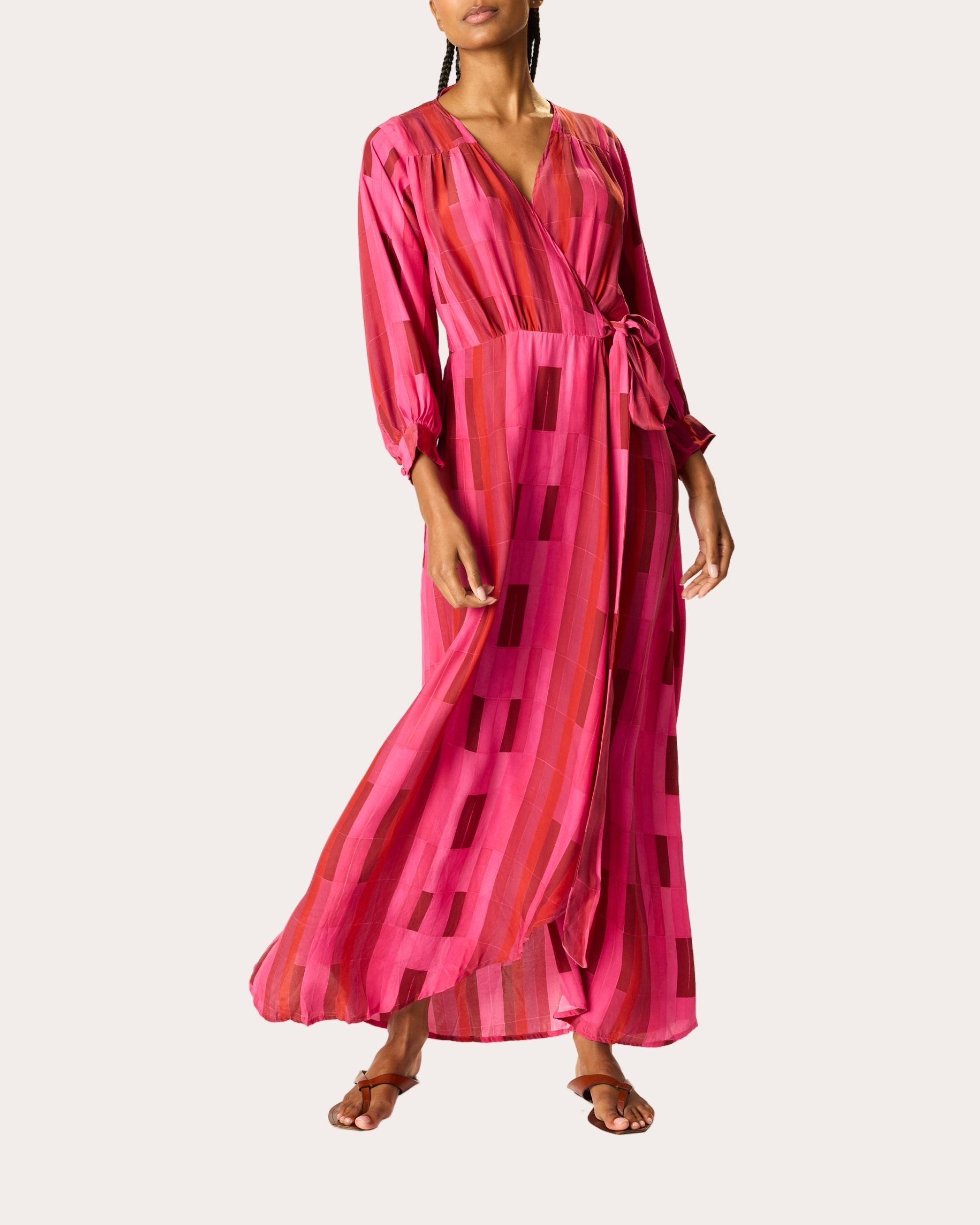Kate Silk Asymmetric Wrap Maxi Dress