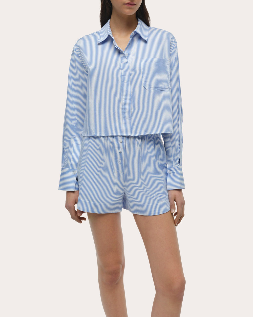 Renata Stripe Cotton Cropped Button-Up
