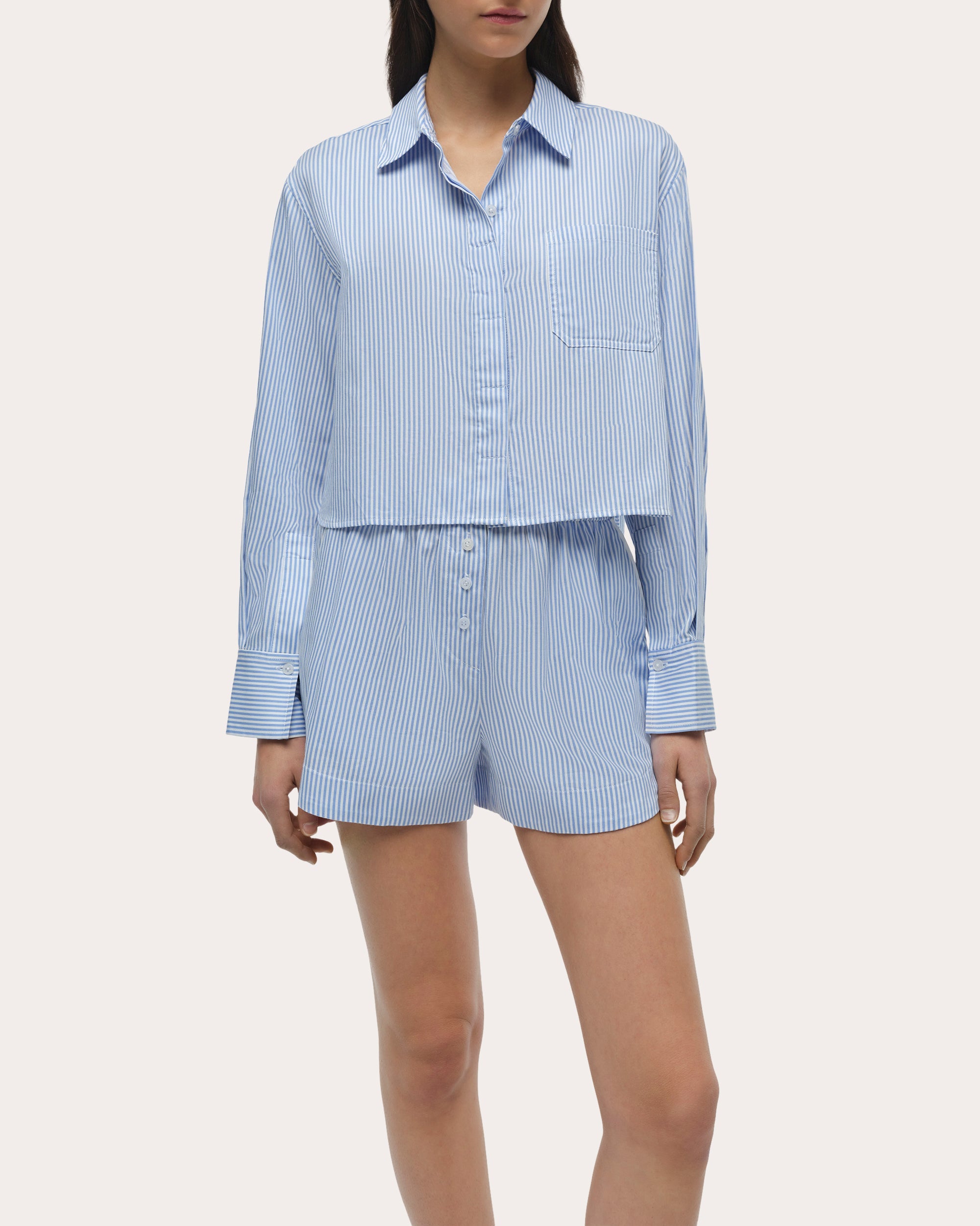 Renata Stripe Cotton Cropped Button-Up