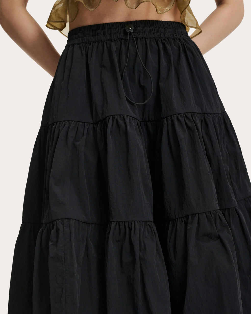 Alec Tiered Crinkled Taffeta Midi Skirt