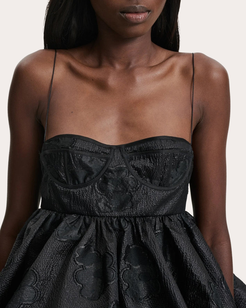Anette Gathered Floral Fil-Coupé Peplum Bustier Top