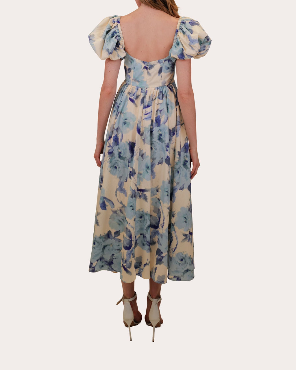 Rory Floral Cotton Poplin Puff-Sleeve Midi Dress