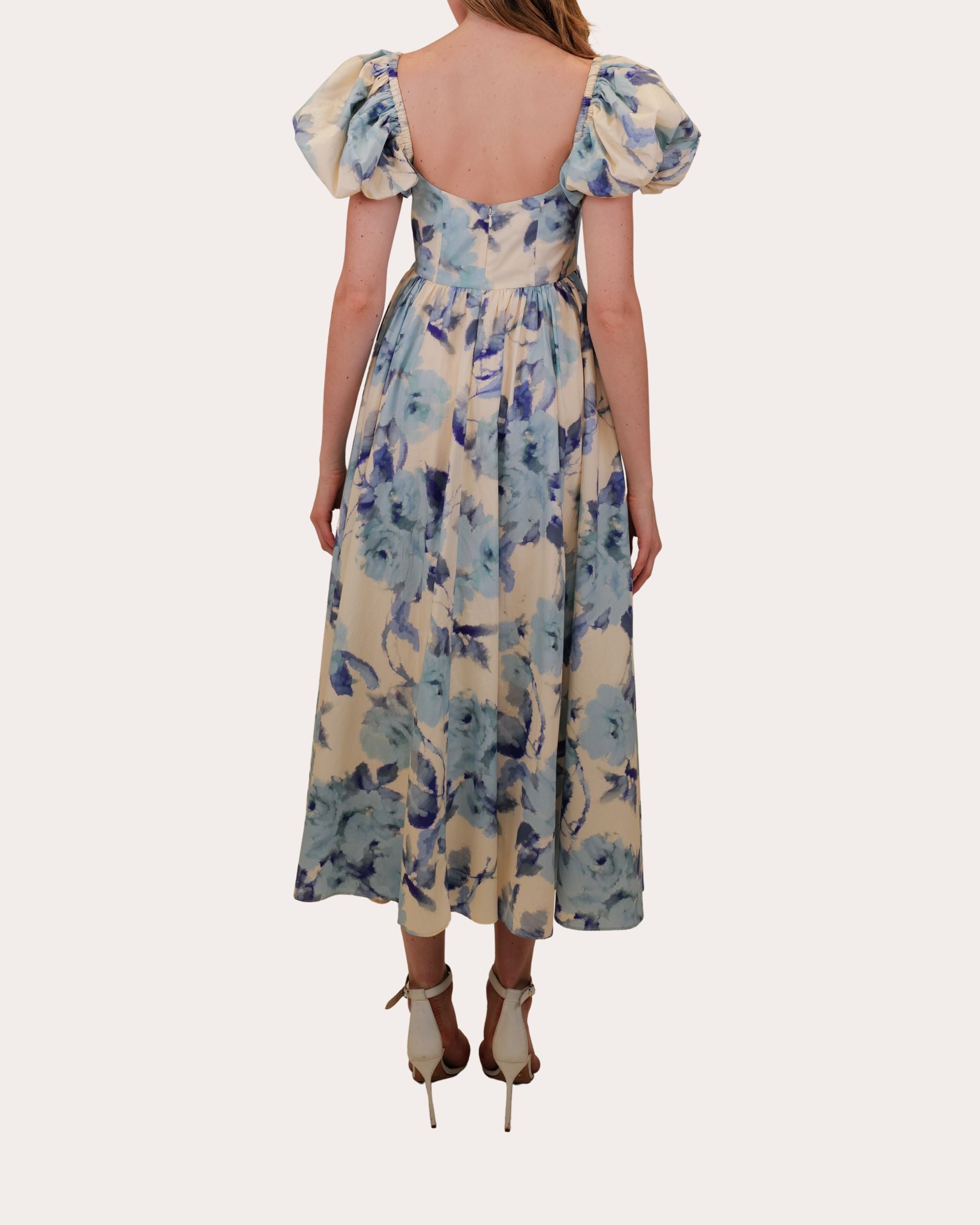 Rory Floral Cotton Poplin Puff-Sleeve Midi Dress
