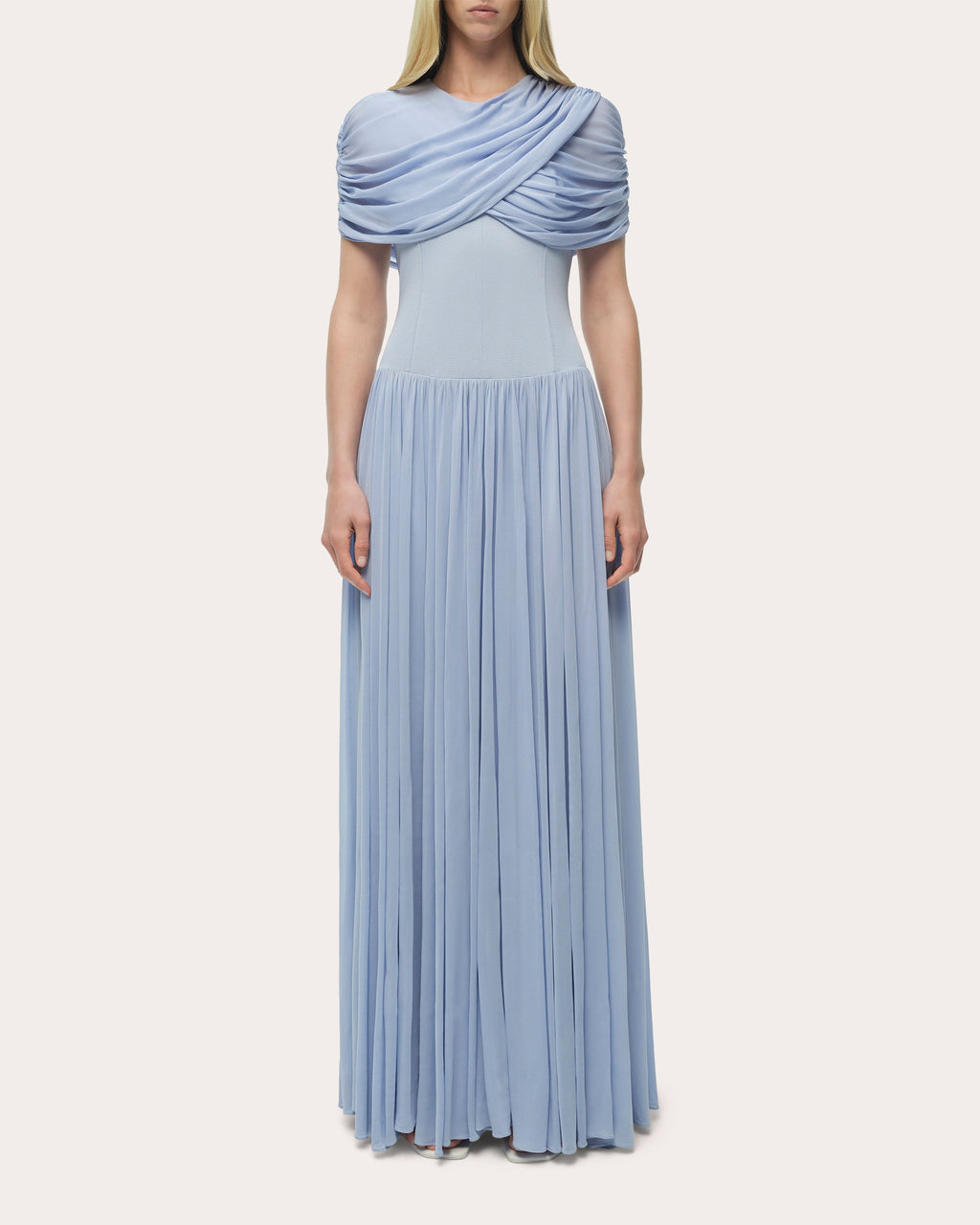 Nancie Ruched Jersey Cape Midi Dress