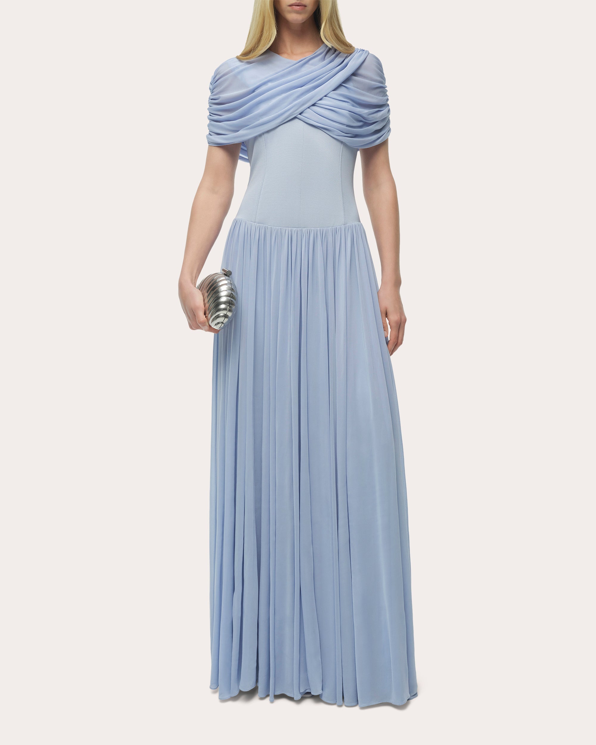Nancie Ruched Jersey Cape Midi Dress