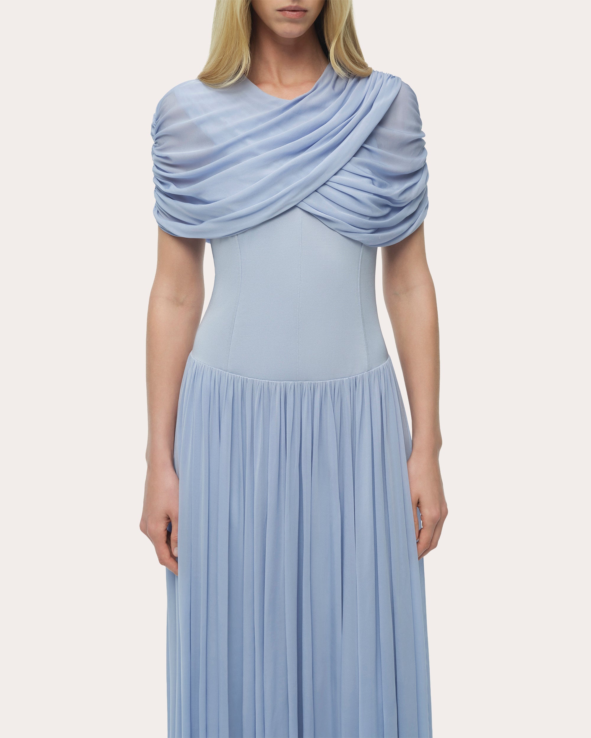 Nancie Ruched Jersey Cape Midi Dress