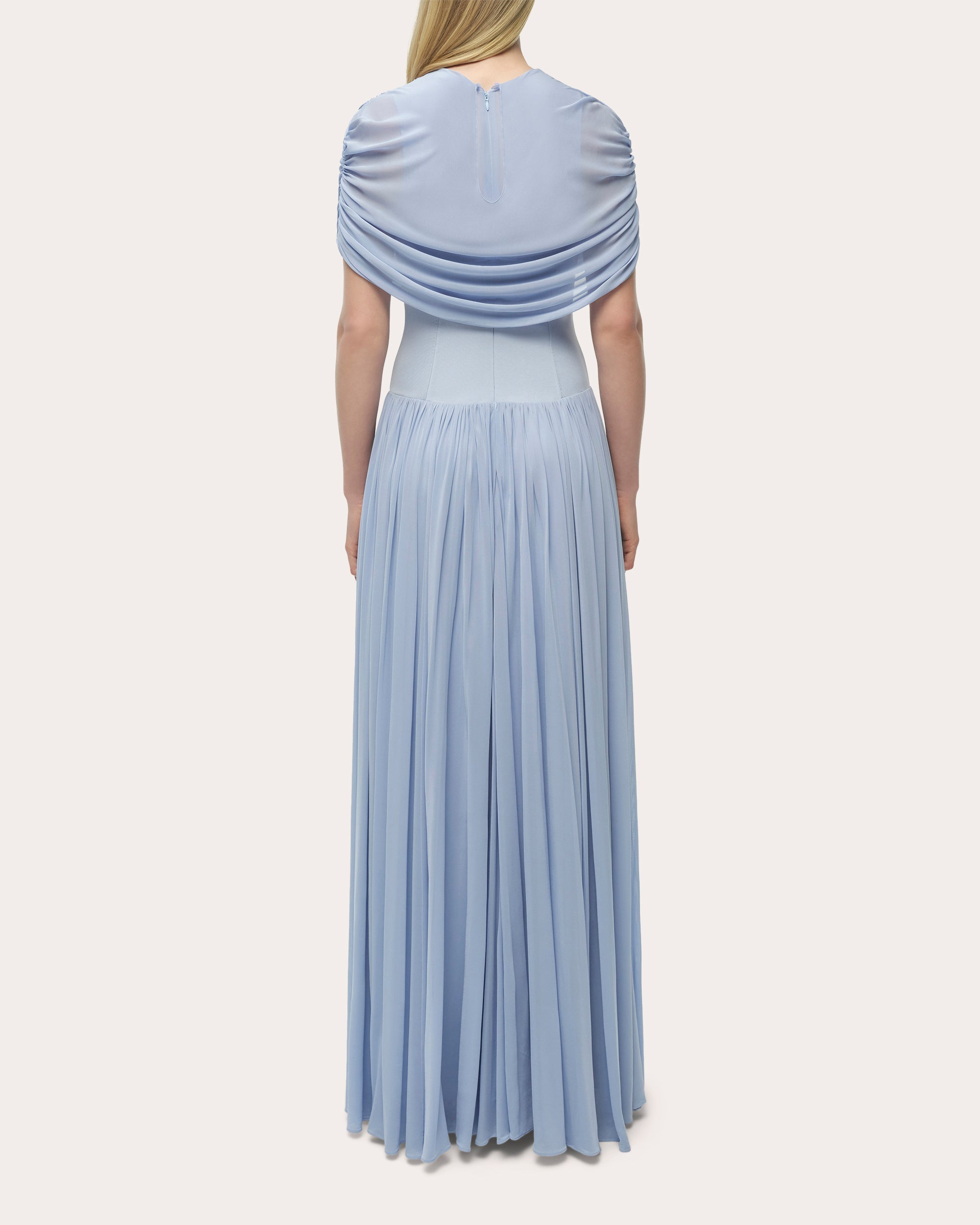 Nancie Ruched Jersey Cape Midi Dress