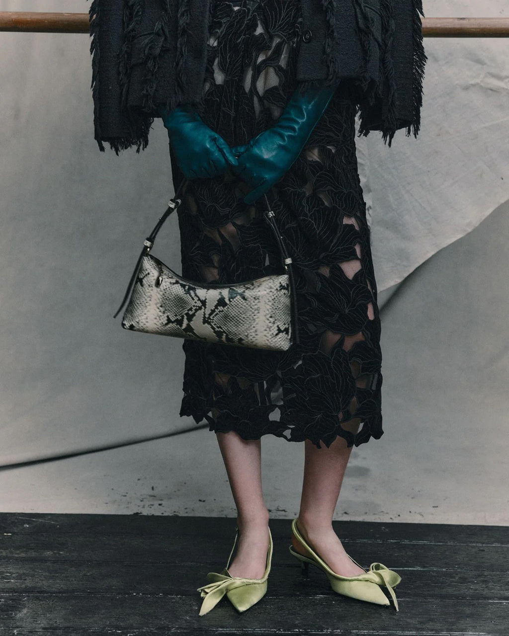East West Snake-Embossed Leather Bloom Bag
