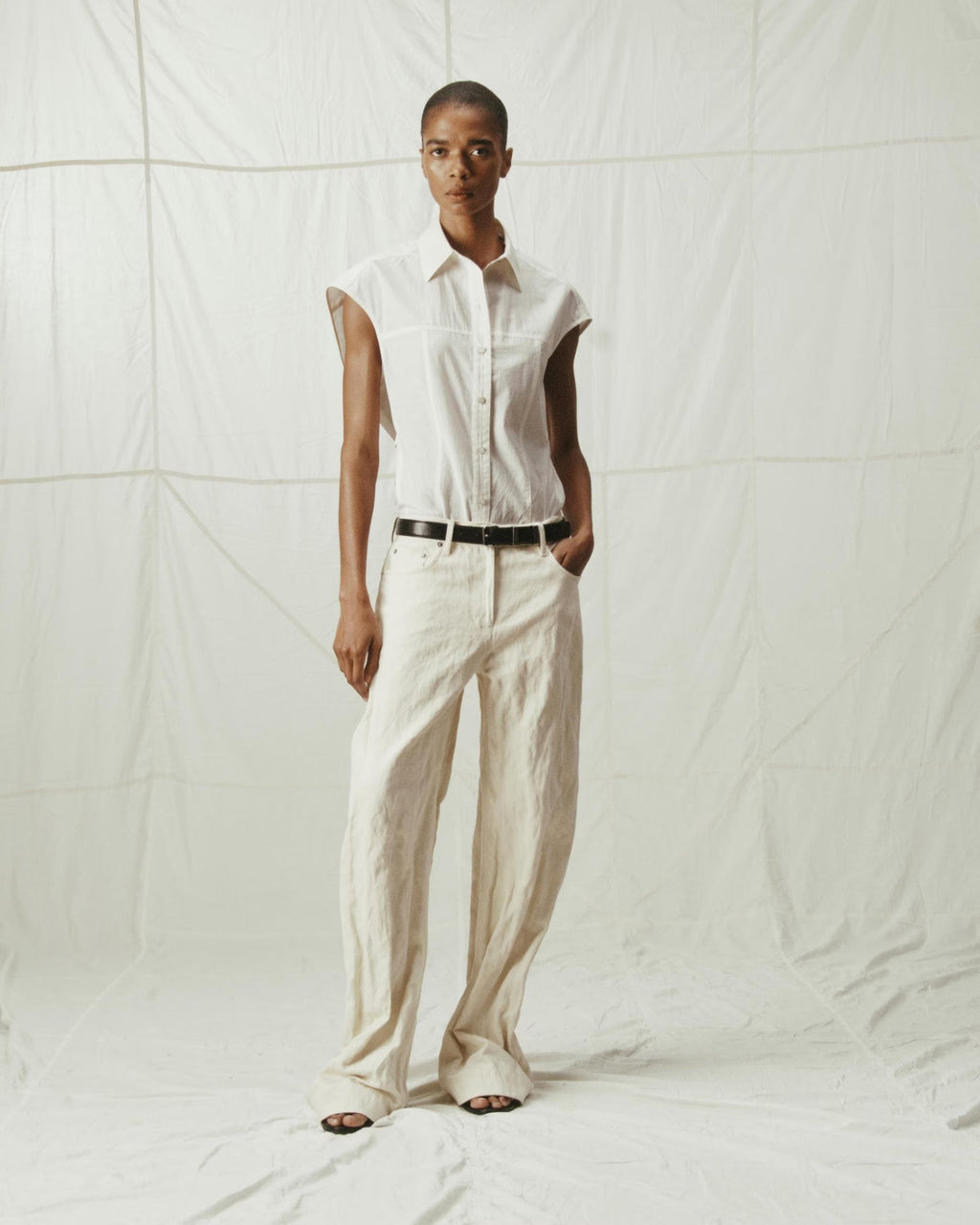 Crushed Metallic Twill Bootcut Jeans
