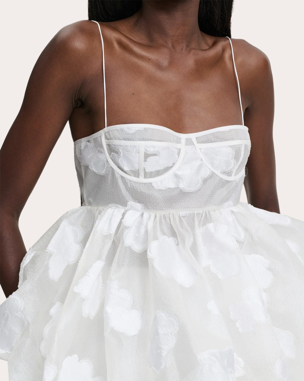 Anette Gathered Floral Fil-Coupé Peplum Bustier Top