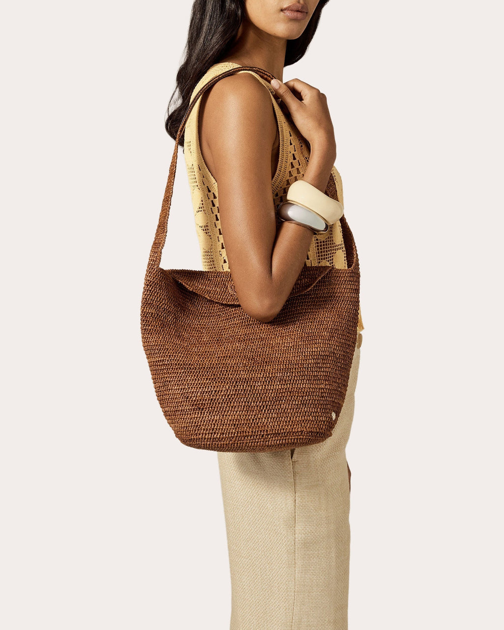 Yala Crocheted Raffia Drawstring Sac Bag