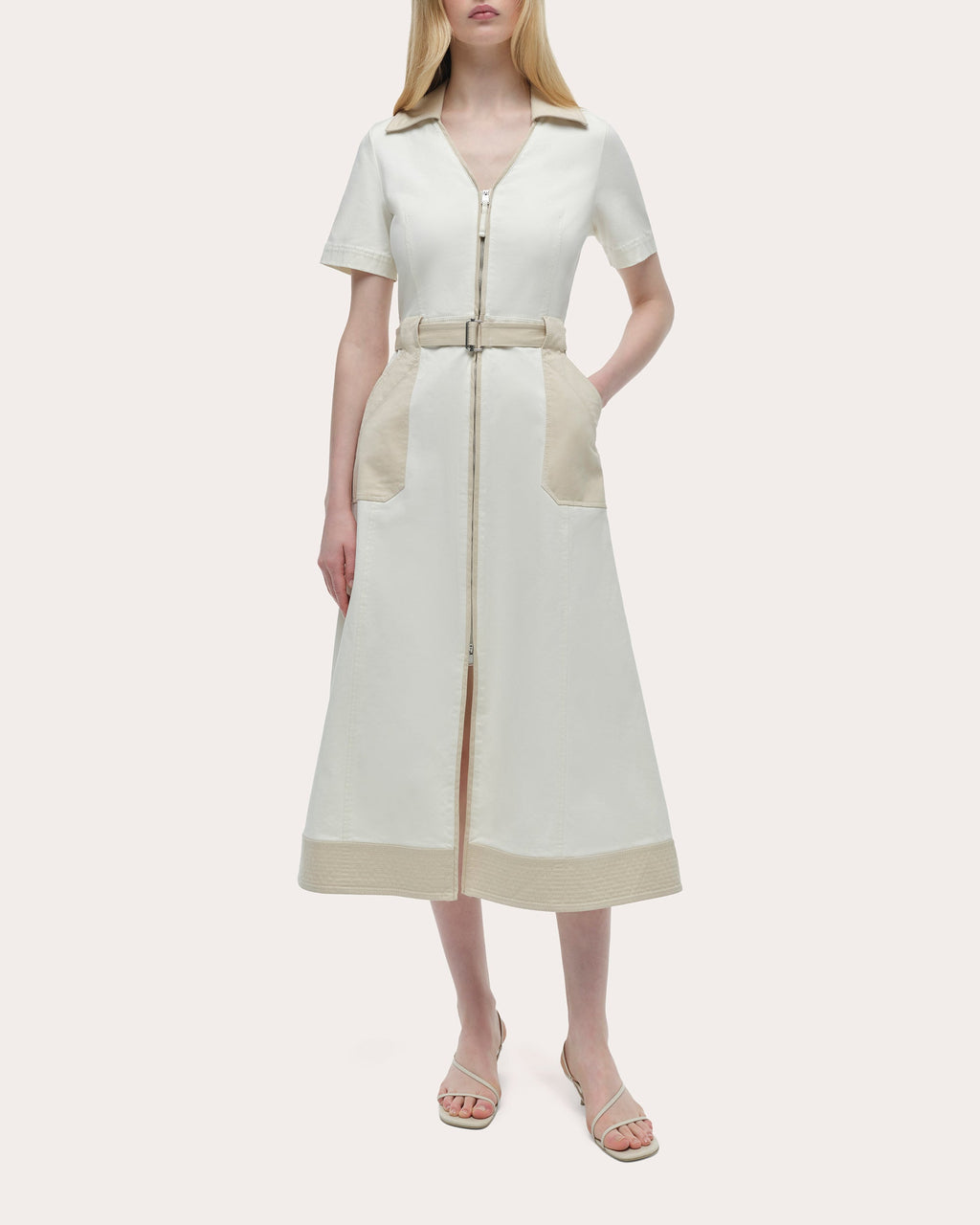 Hanover Color Block Twill Collared Midi Dress