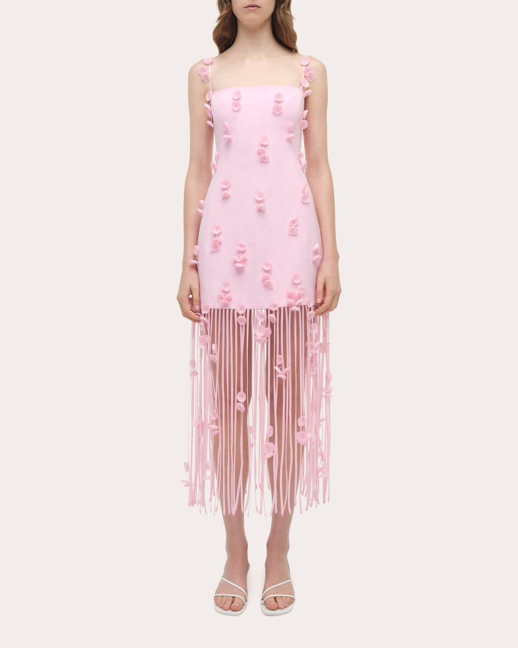 Juliana Floral Appliqué Fringed Midi Dress