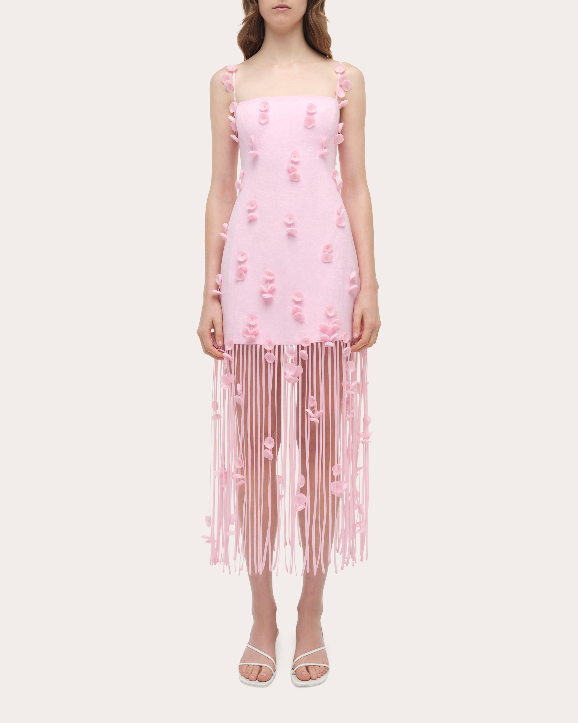 Juliana Floral Appliqué Fringed Midi Dress