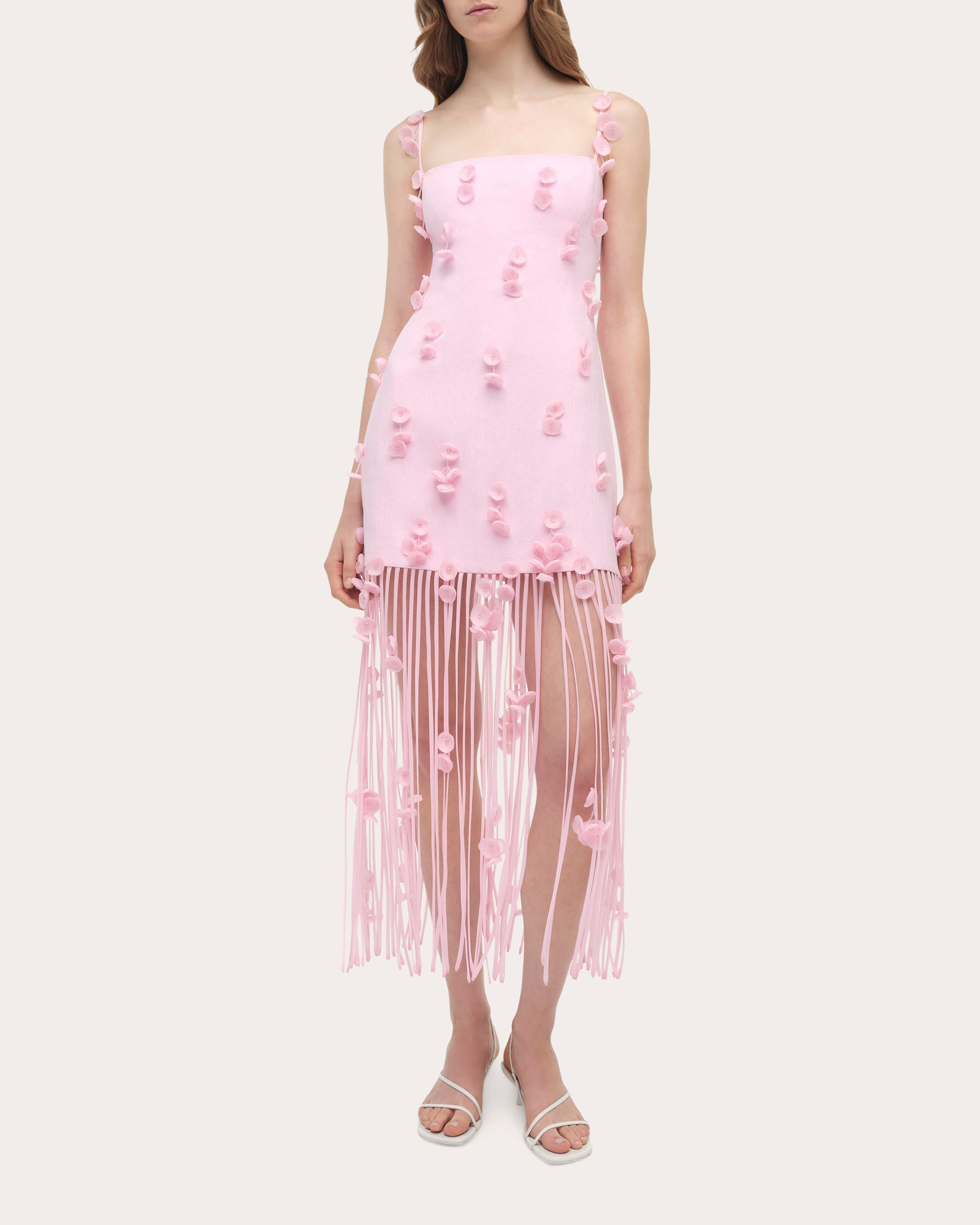 Juliana Floral Appliqué Fringed Midi Dress