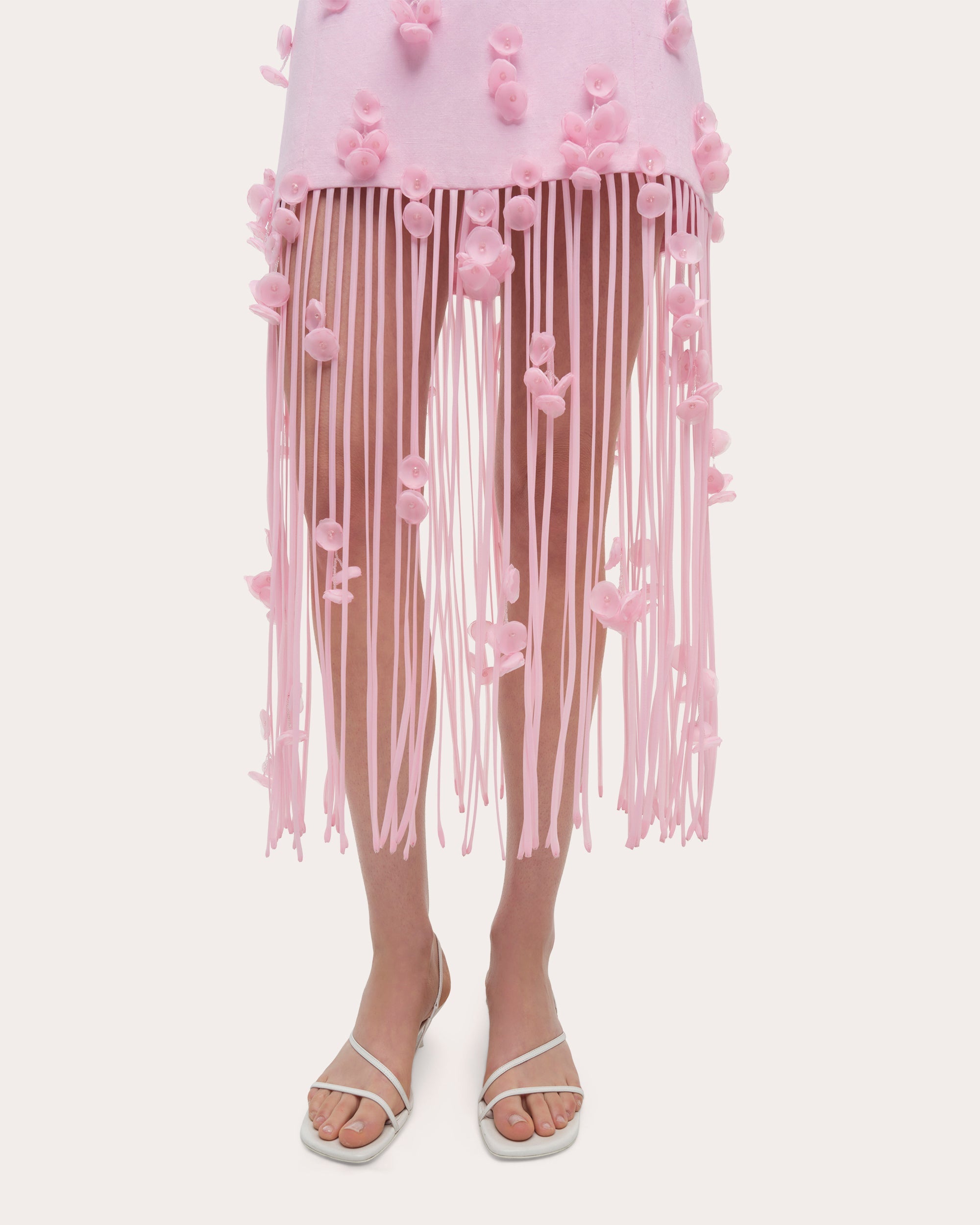 Juliana Floral Appliqué Fringed Midi Dress