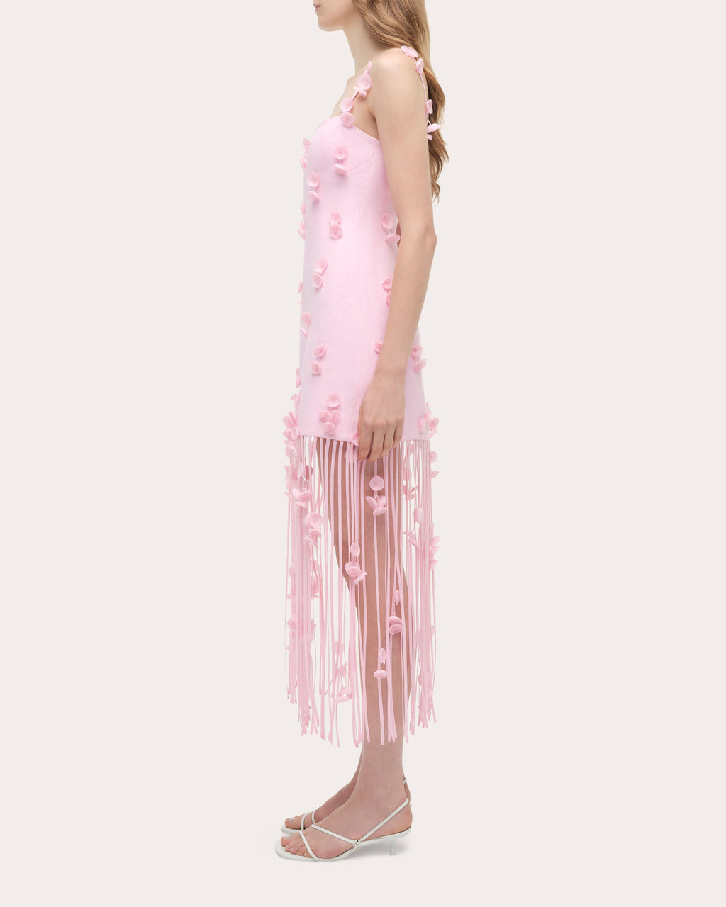 Juliana Floral Appliqué Fringed Midi Dress
