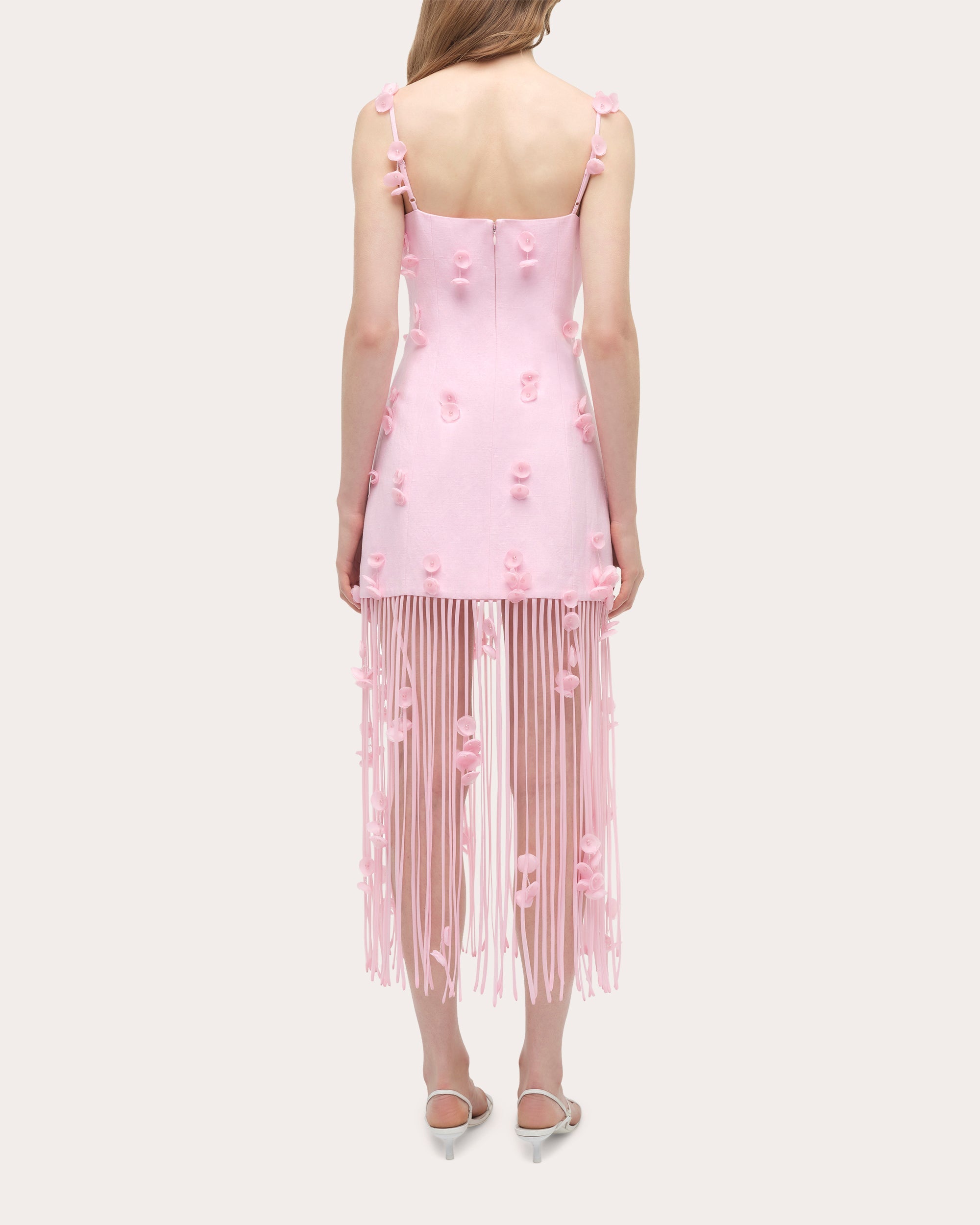 Juliana Floral Appliqué Fringed Midi Dress