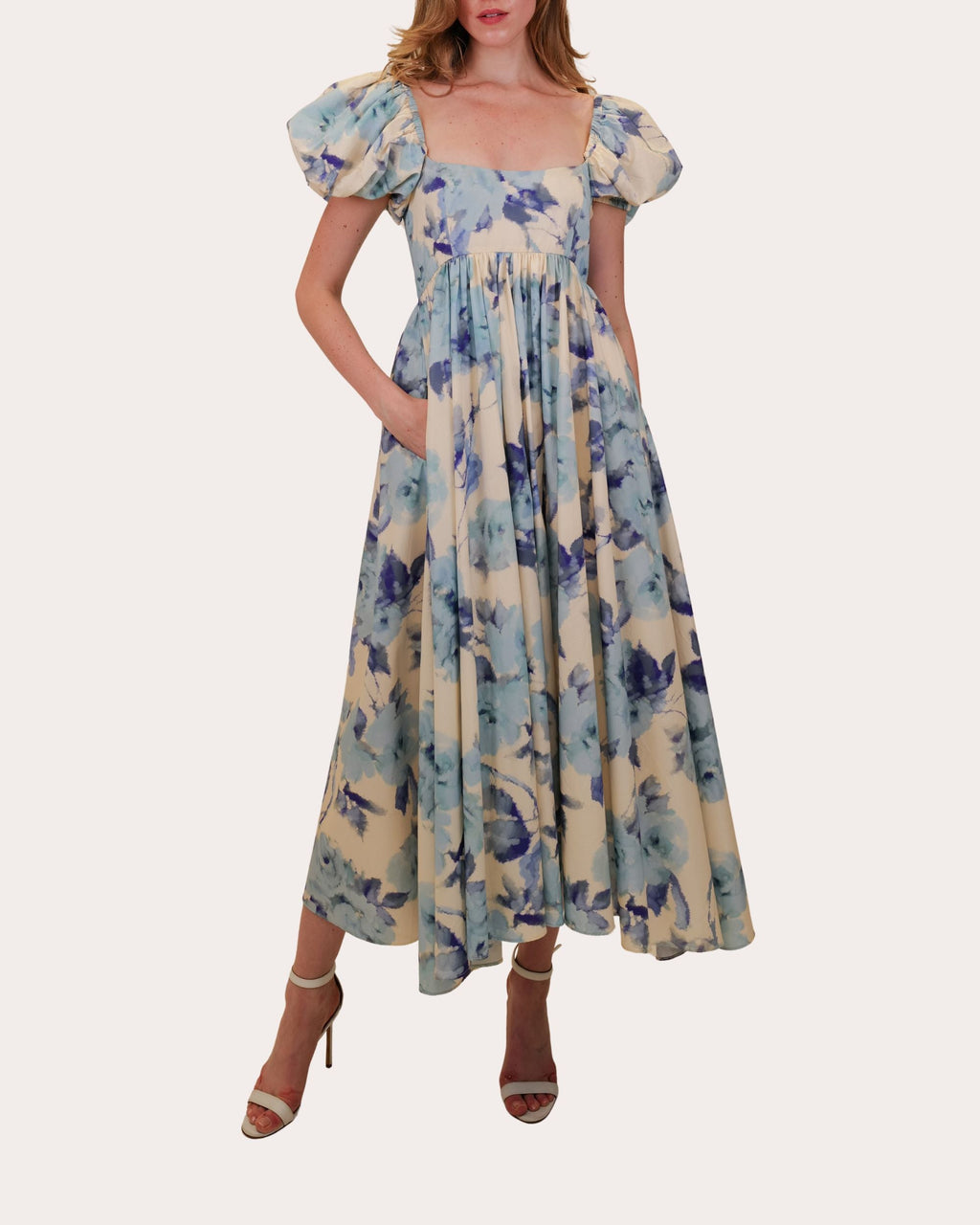Rory Floral Cotton Poplin Puff-Sleeve Midi Dress