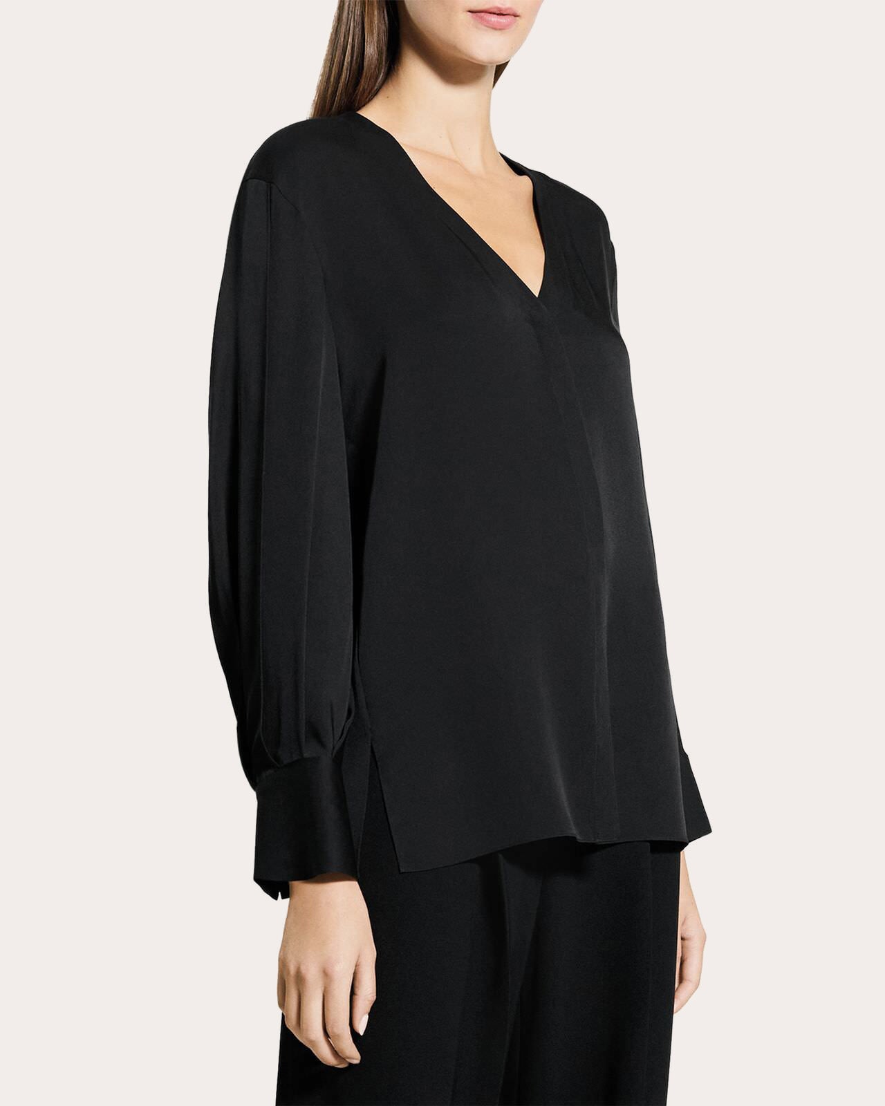 Silk Georgette Blouson-Sleeve Blouse